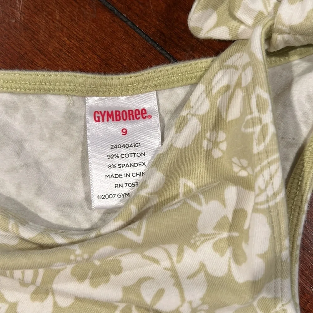 Gymboree Beach Shack Green Hibiscus Floral One Shoulder Dress size 9 small spots